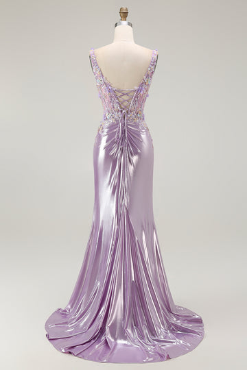 Mermaid Spaghetti Straps Beaded Lilac Prom Dress